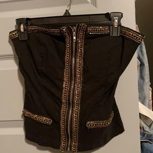 Black tube top with gold trim